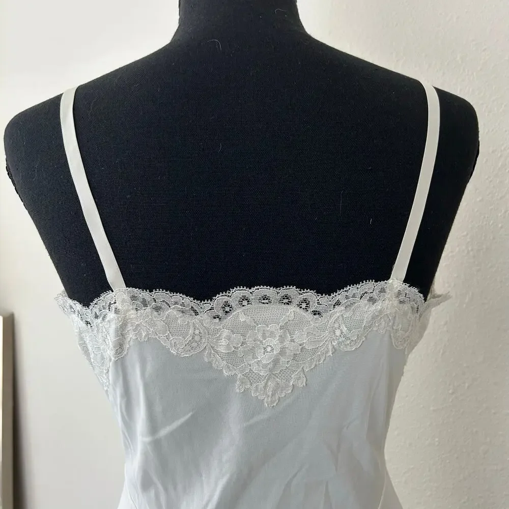 Vintage Vanity fair slip dress babydoll lace top 80s 90s  pleated hem 34 tall - Picture 11 of 16